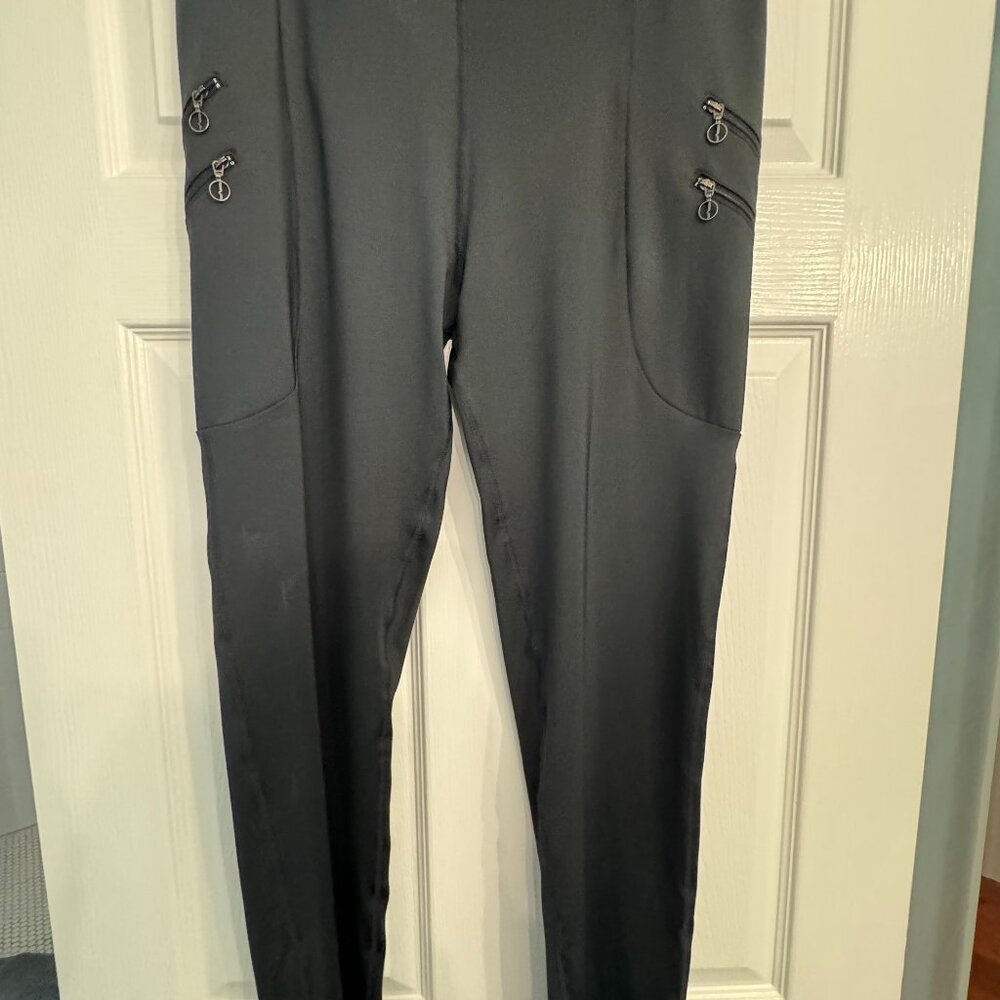 BEUP BLACK STRETCH WORKOUT PANTS WITH FRONT ZIPPERS SIZE XL